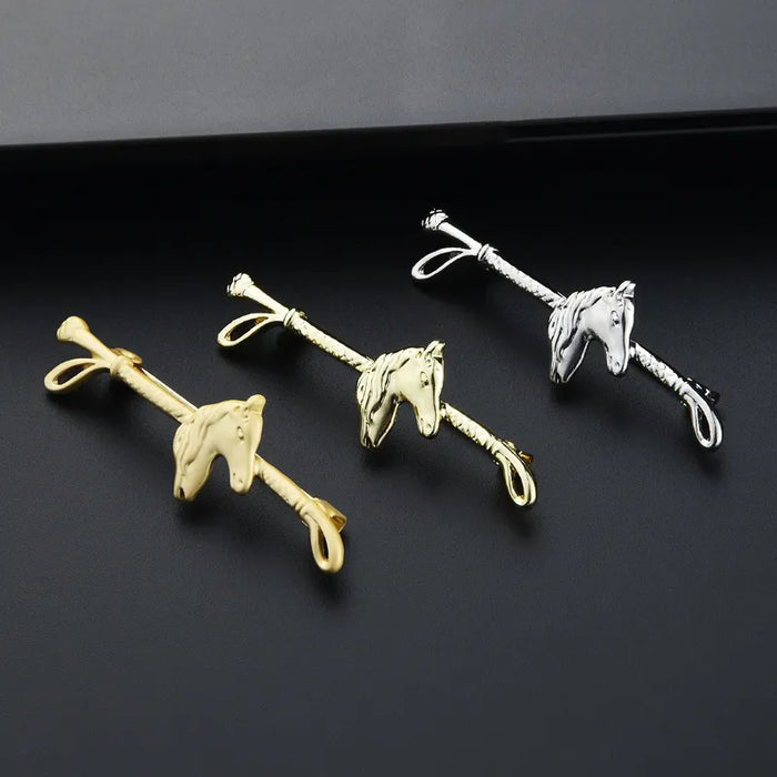 Horse Head Whip Brooch Pin (Gold)
