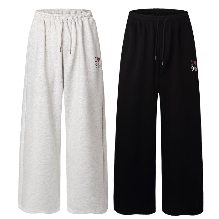 Omirad I Love 90s wide-leg sweatpants in heather grey with embroidered graphic and elastic drawstring waist