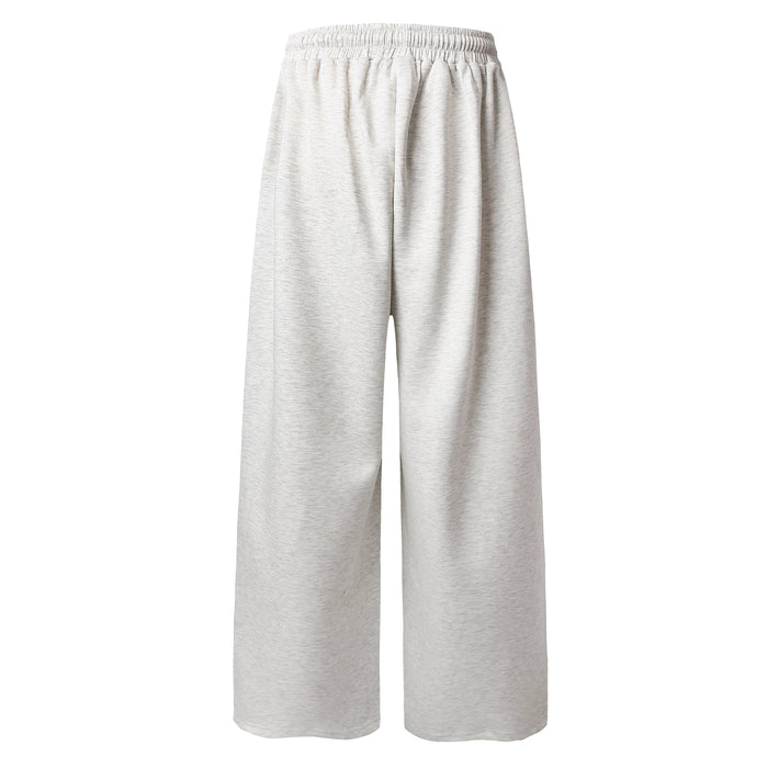 Back view of light gray wide-leg sweatpants with elastic waistband