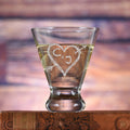 Initials in Heart, Engraved Martini Cocktail Glass