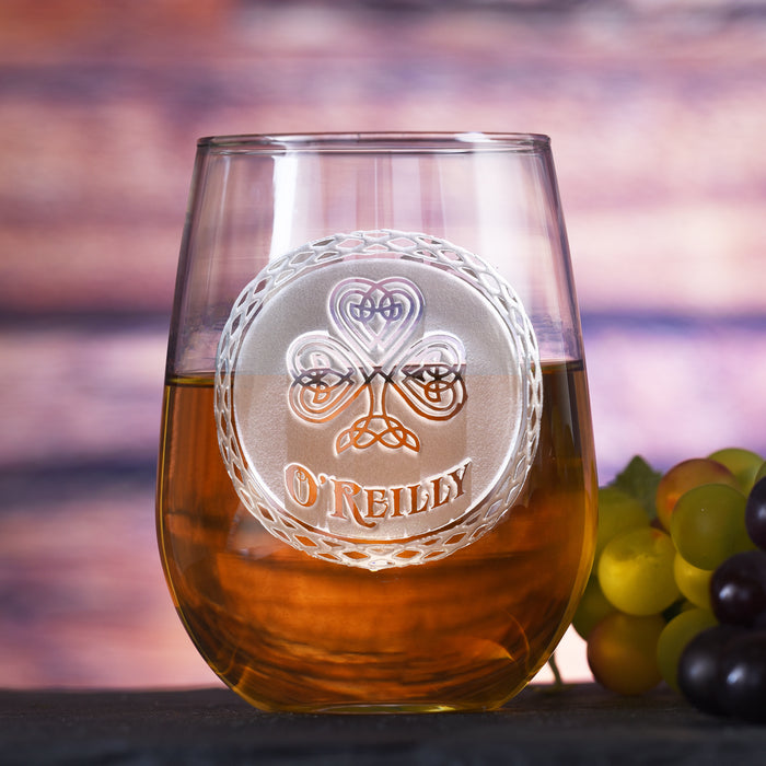 Irish Celtic, Shamrock Stemless Wine Glass
