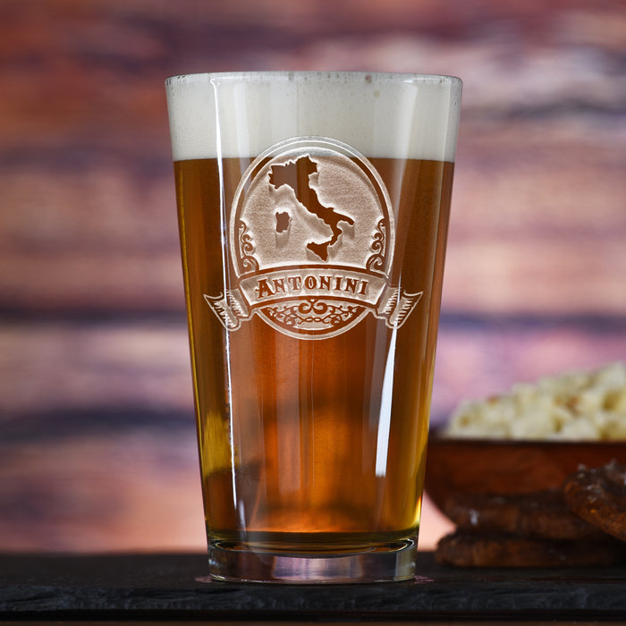 Italian Pub Pint Glass, Engraved