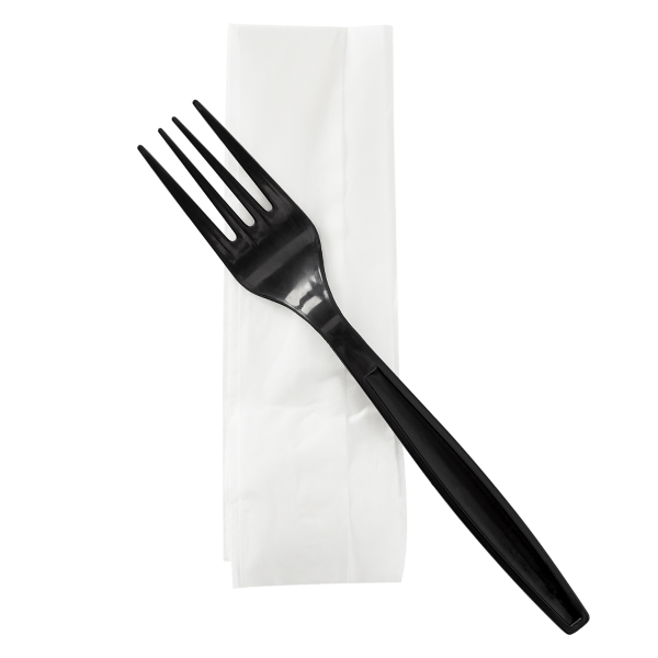 Karat PP Plastic Heavy Weight Cutlery Kits (Fork, 1-ply Napkin) - Black - 500 ct