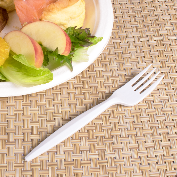 Karat PP Plastic Medium Heavy Weight Forks Bulk Box - White - 1,000 ct