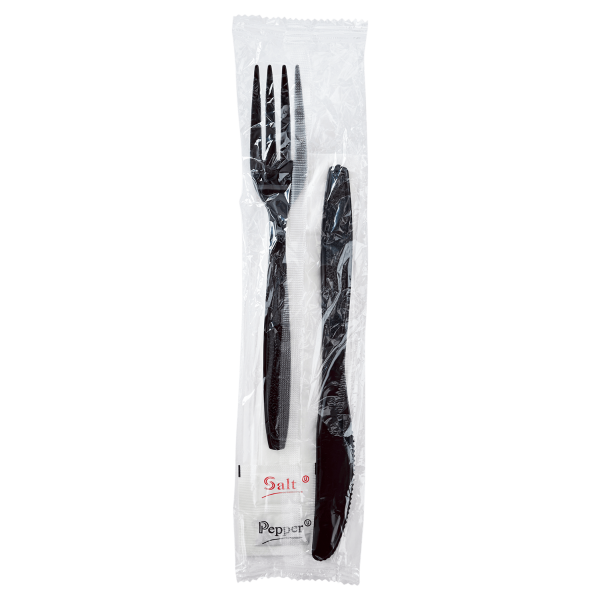 Karat PS Heavy-Weight Cutlery Kits (Knife, Fork, 1-ply Napkin, Salt, Pepper) - 250 ct