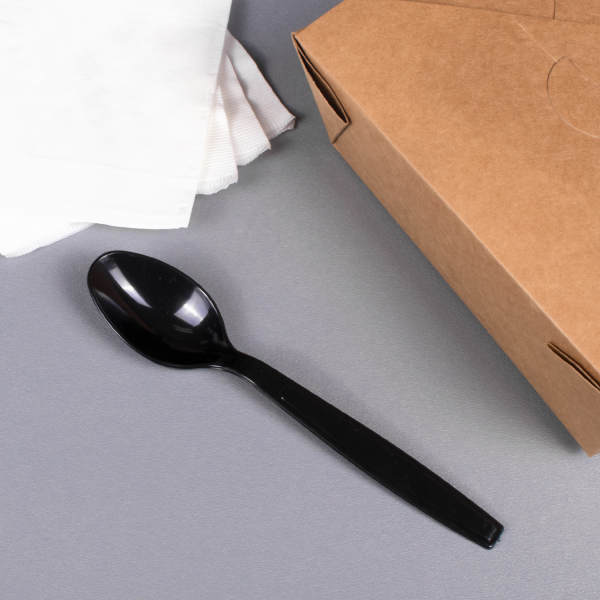 Karat PS Plastic Extra Heavy Weight Tea Spoons - Black - Wrapped - 1,000 ct