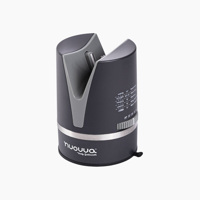 Nuovva grey compact knife sharpener with adjustable angle and suction base for knife sharpening at home