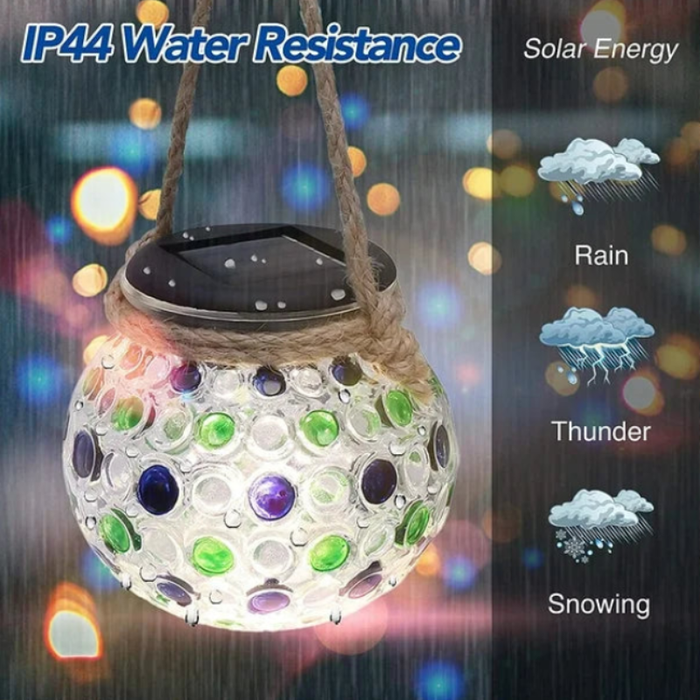 LED Solar Lanterns – Crackle Glass Ball Hanging Lights, Outdoor & Indoor Decorative Lighting (Pack of 2 Pcs )
