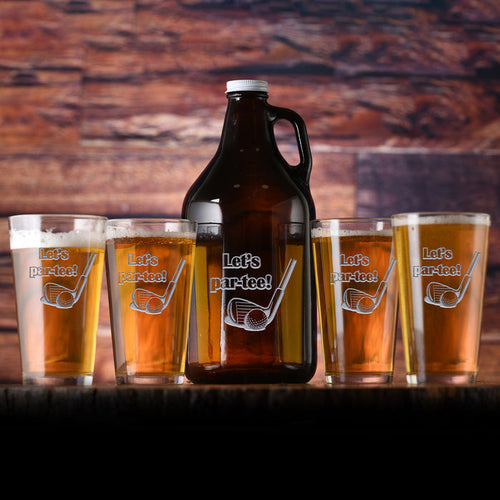 "Lets Par Tee" Golf, Beer Growler, Pint Glass Gift Set, Engraved