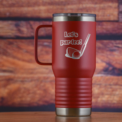"Lets Par Tee" Golf, Travel Tumbler With Handle, Gift for Golfers