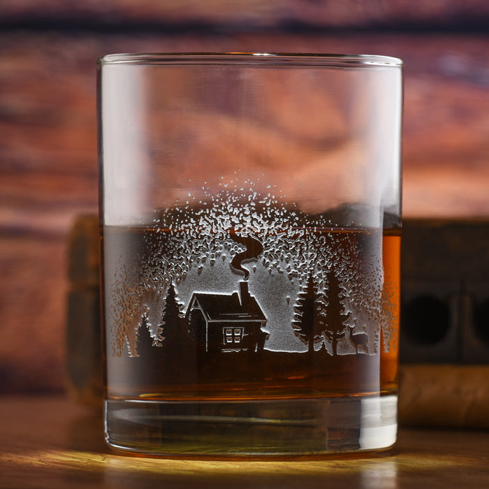 Log Cabin in the Woods, Rocks Glass (Set of 2)