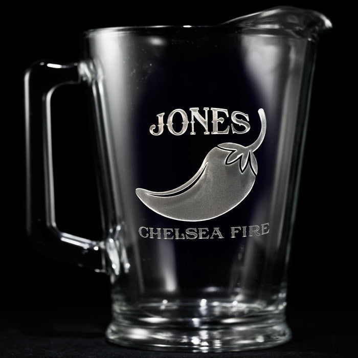 Logo Beer Pitchers. Engraved