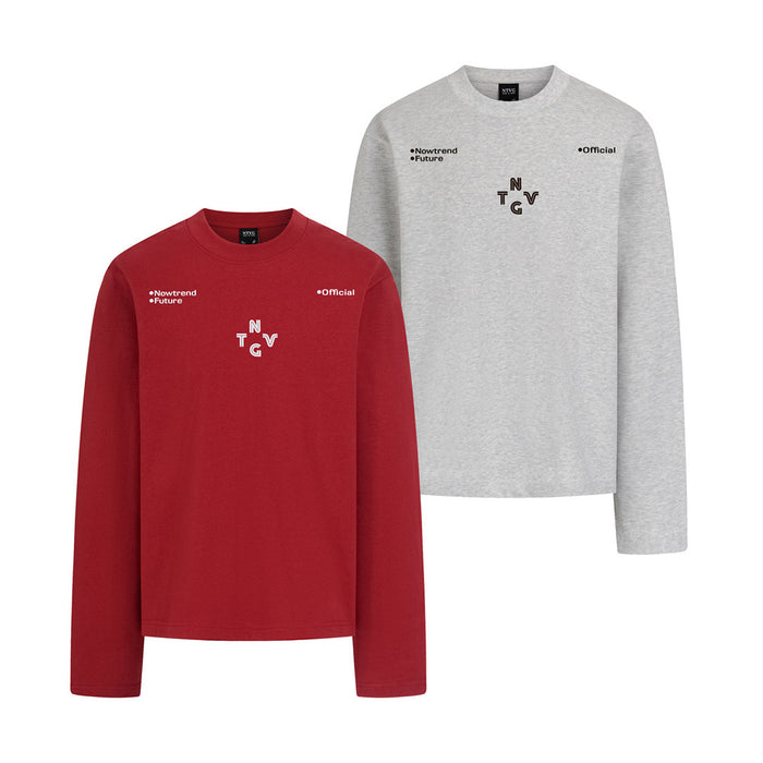 NTVG long sleeve crew neck shirt with crossword letter logo print in red and heather grey