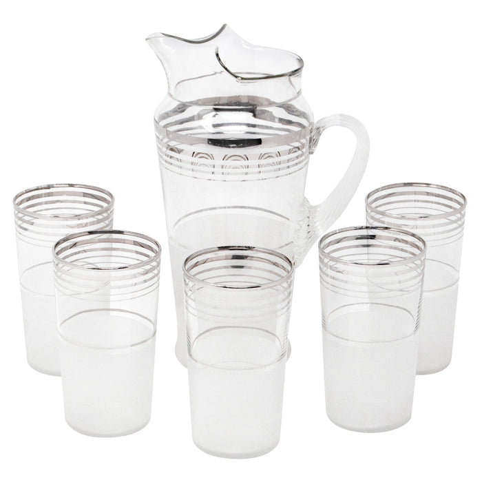 Vintage MacBeth-Evans Silver Band Frosted Cocktail Pitcher Set | The Hour Shop