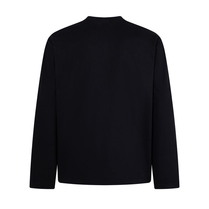 Black long-sleeve shirt shown from the back with a plain design and crew neckline