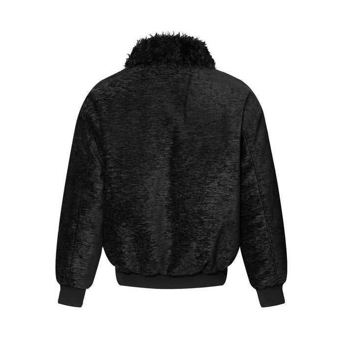 Men's Black Faux Fur Collar Bomber Jacket – Oversized Streetwear Baseball Coat