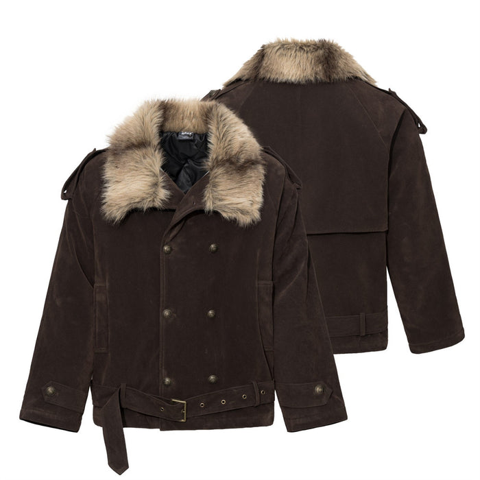 Men's Double-Breasted Padded Jacket with Faux Fur Collar