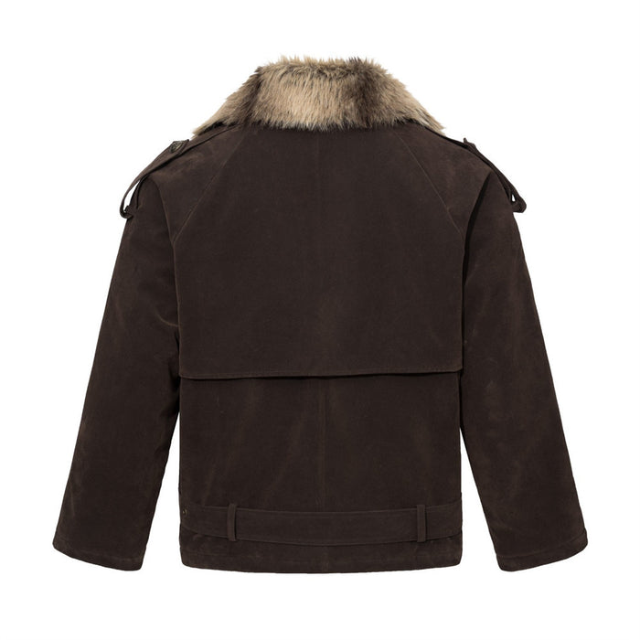 Men's Double-Breasted Padded Jacket with Faux Fur Collar
