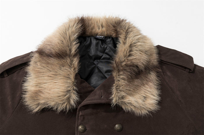 Men's Double-Breasted Padded Jacket with Faux Fur Collar