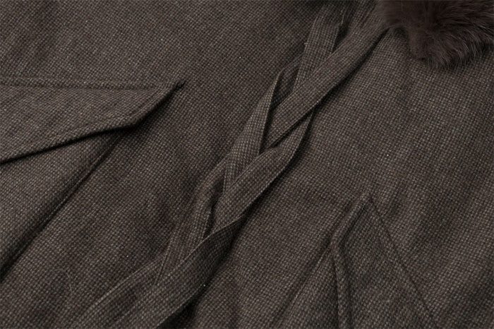 Men's Fur Collar Bomber Jacket – Houndstooth Wool-Blend with Cargo Pockets