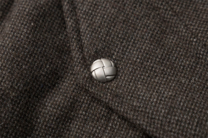 Men's Fur Collar Bomber Jacket – Houndstooth Wool-Blend with Cargo Pockets
