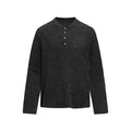 Dark charcoal ribbed knit Henley sweater shown from the front with four-button placket