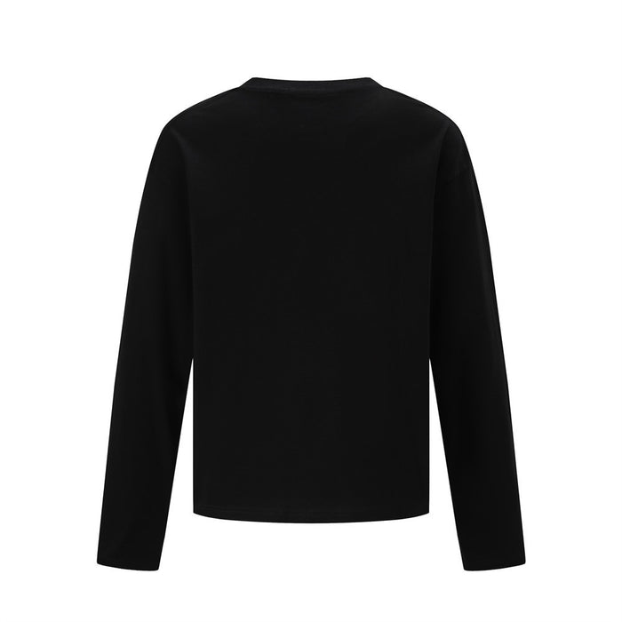 Back view of a plain black long-sleeve crew-neck shirt
