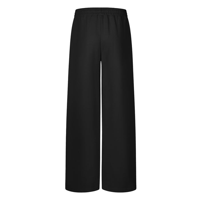 Back view of plain black wide-leg sweatpants with an elastic waistband