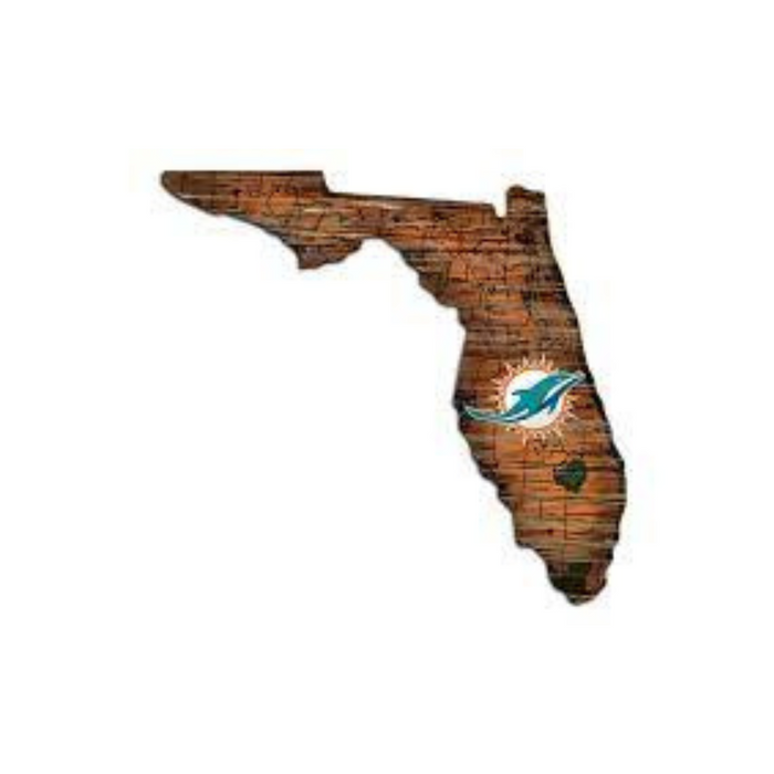 Miami Dolphins Distressed 12" x 12" State Wall Art"
