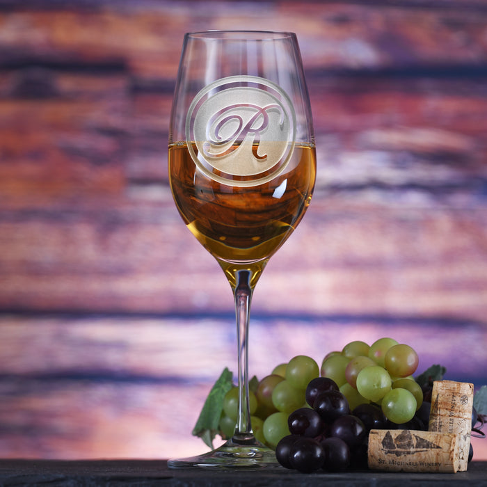 Monogrammed, Engraved Crystal White Wine Glass