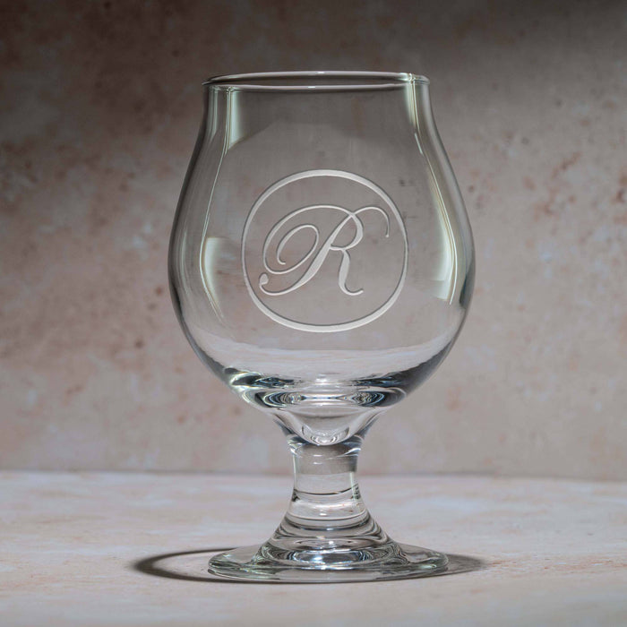 Monogrammed, Etched Belgian Beer & Cider Glass