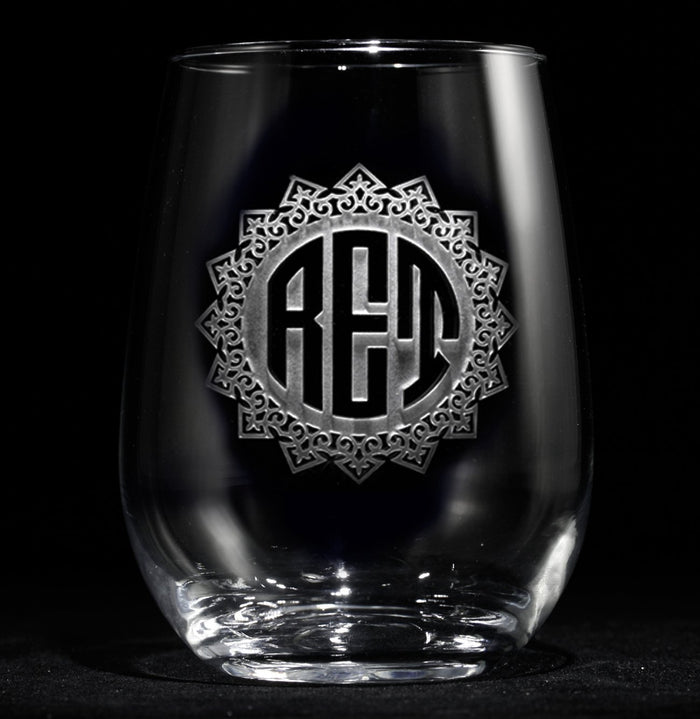 Monogrammed Stemless Wine Glasses