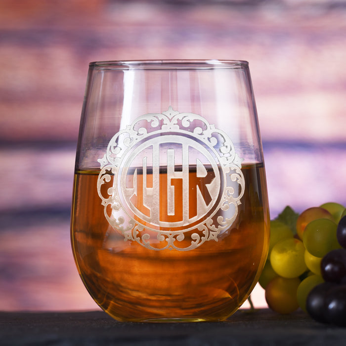 Monogrammed Stemless Wine Glass M3