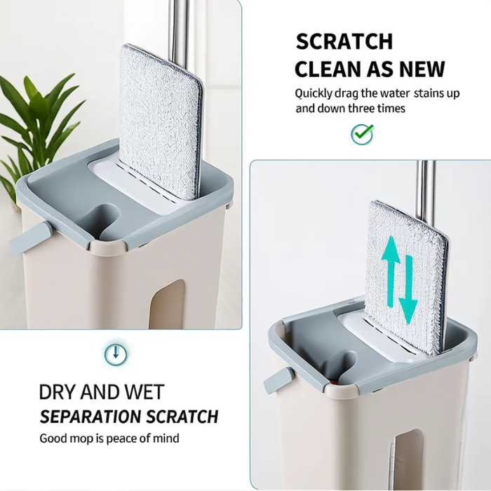 Mop with Bucket for Floor Cleaning – Flat Mop with Telescopic Stick, Wet & Dry Cleaning, Self-Clean System
