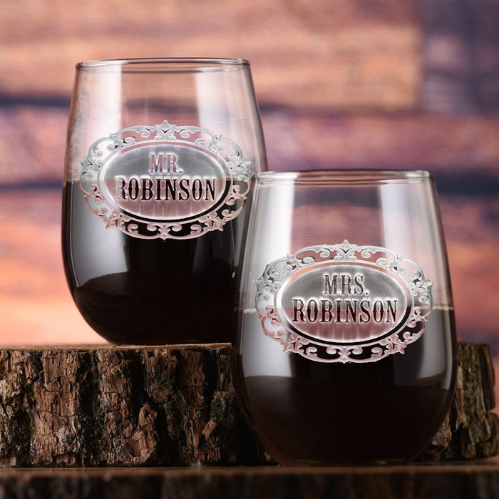 Mr & Mrs Stemless Wine Set