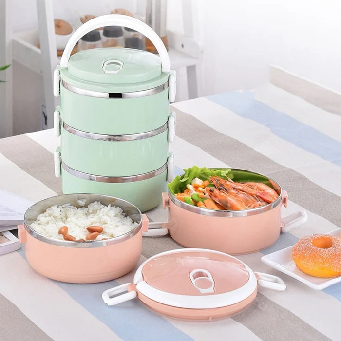 Multi Layer Stainless Steel Lunch Box (3-Tier) – Hot & Cold Insulated Food Container (Random color-Pack of 1)