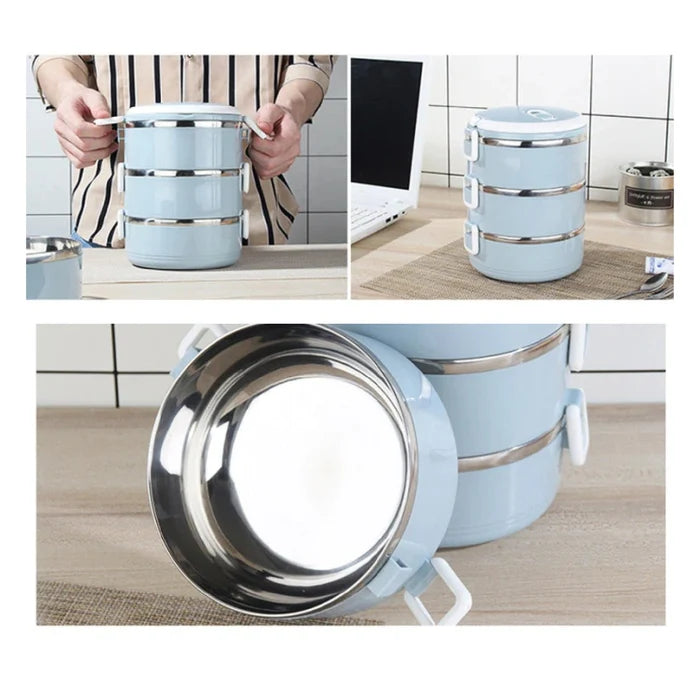 Multi Layer Stainless Steel Lunch Box (3-Tier) – Hot & Cold Insulated Food Container (Random color-Pack of 1)