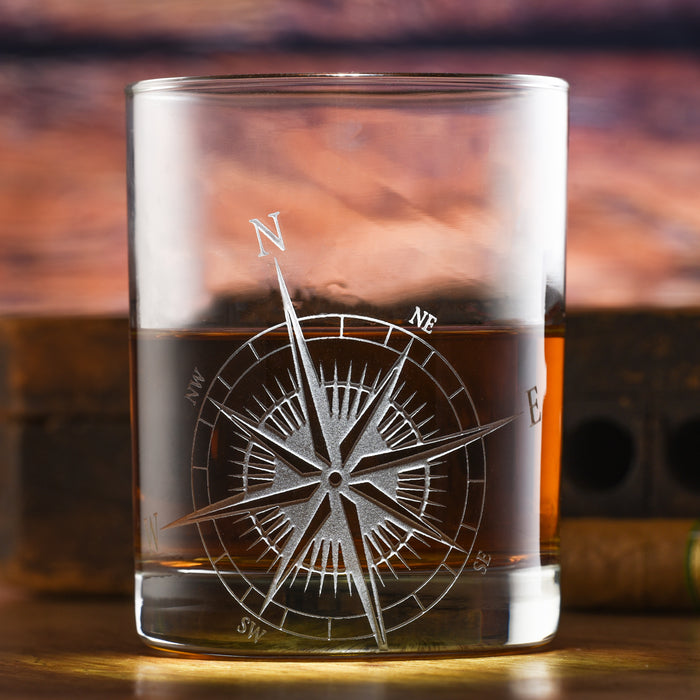 Nautical Compass, Rose Rocks Glass (Set of 2)