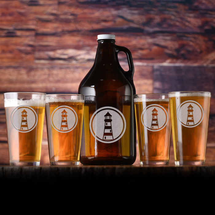 Nautical Lighthouse, Beer Growler Pint Glass Gift Set