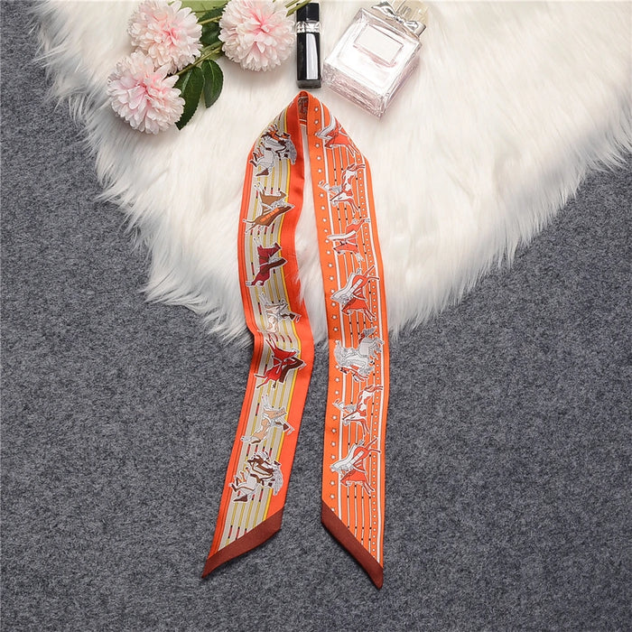 Nina Orange Twilly Skinny Scarf