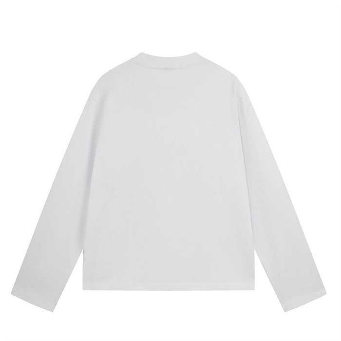 White long sleeve crew neck T-shirt shown from the back with a plain design