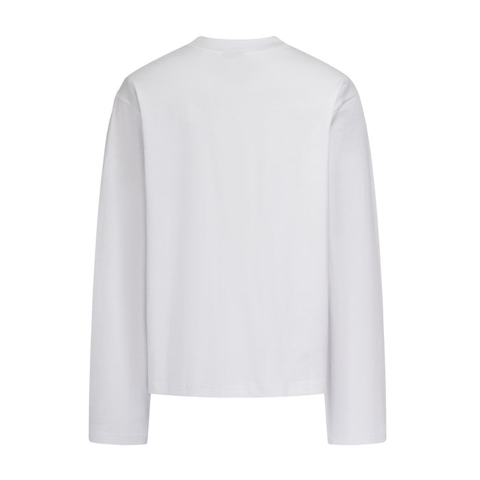 White long sleeve crew neck T-shirt shown from the back with a plain surface