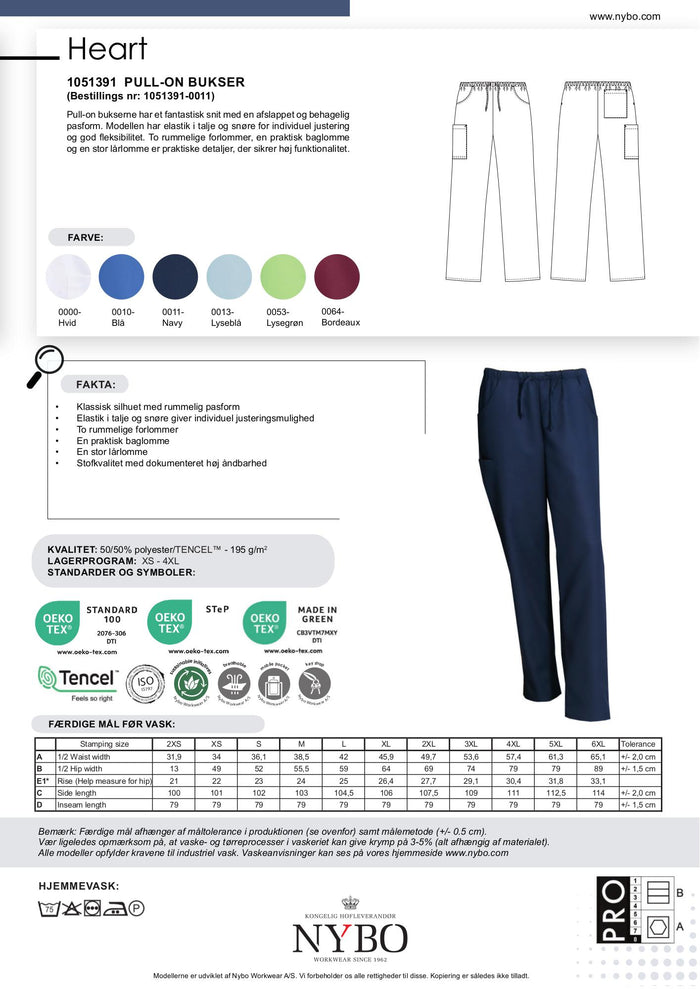 Nybo Navy Unisex Heart Pull-on-byxor, Andningsbar, Rymlig passform