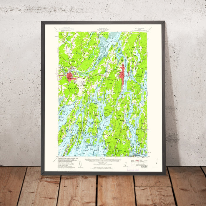 Old Map of Bath, Maine by USGS, 1957 – Brunswick, Merrymeeting Bay & Kennebec River
