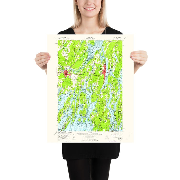 Old Map of Bath, Maine by USGS, 1957 – Brunswick, Merrymeeting Bay & Kennebec River