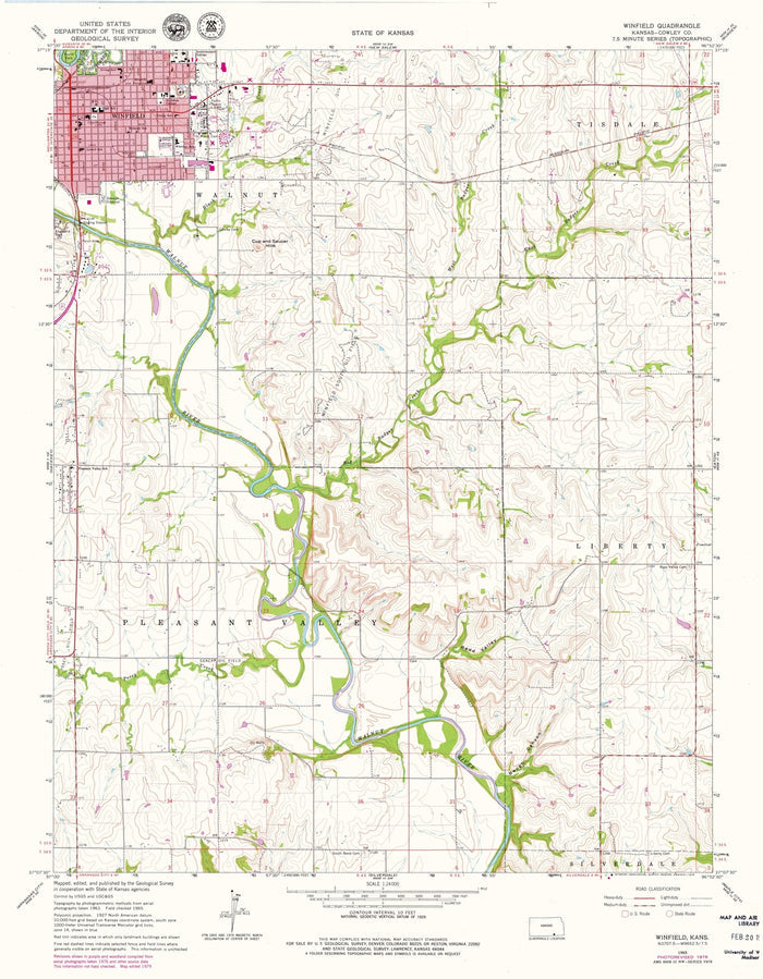 Old Map of Winfield, Kansas by USGS, 1965 – Arkansas River & Cowley County