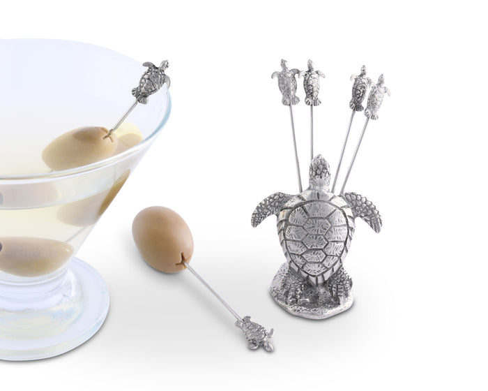 Pewter Sea Turtle Cheese Pick Set