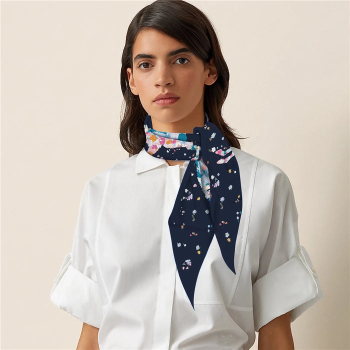 Pia Navy Silk Diamond Scarf