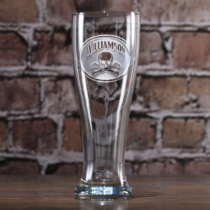 Pilsner Beer Glass. Skull and Bones
