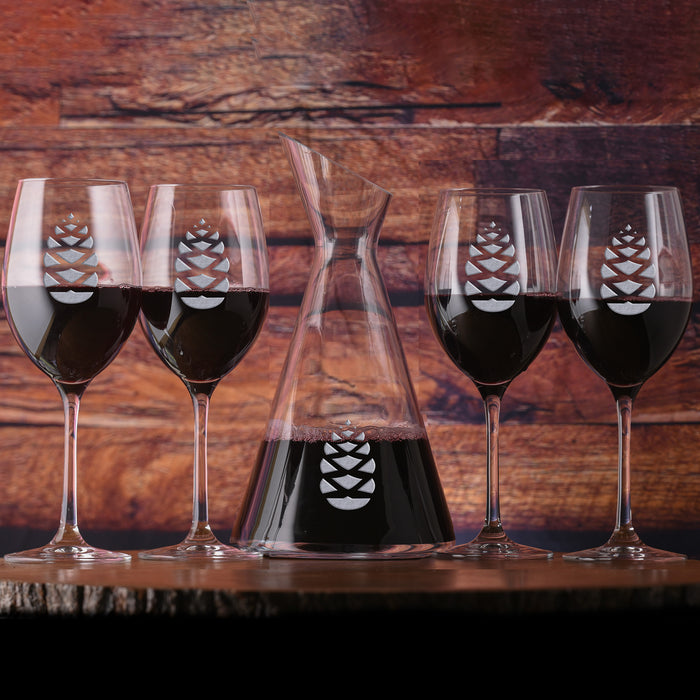 Pinecone Engraved, Crystal Wine Decanter, Gift Set